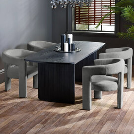 Laurel Black Fluted Extending Wooden Dining Table With 4 Siena Grey Chairs