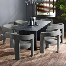 Laurel Black Fluted Extending Wooden Dining Table With 6 Siena Grey Chairs