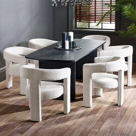 Laurel Black Fluted Extending Wooden Dining Table With 6 Siena White Chairs