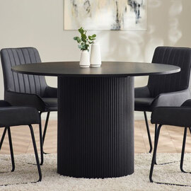 Laurel Fluted Wooden Dining Table Round In Matt Black