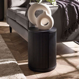 Laurel Fluted Wooden Side Table With Door In Matt Black