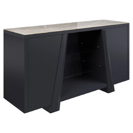 Laval Grey High Gloss Ceramic Glass Top Sideboard With Powder Coated Legs