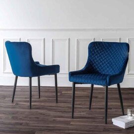 Laxiro Blue Velvet Dining Chairs in Pair