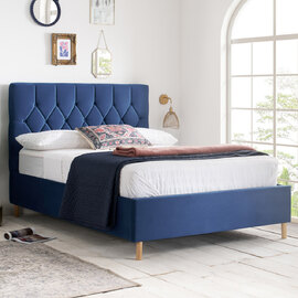 Laxly Fabric Ottoman Storage Double Bed In Blue