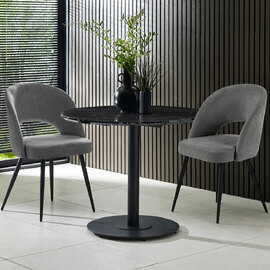 Layton Black Marble Effect Round Dining Table With 2 Erie Grey Chairs