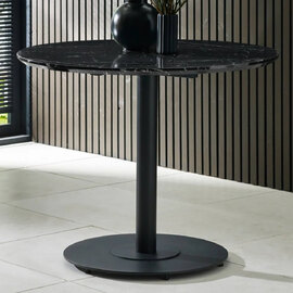Layton 80cm Black Marble Effect Round Dining Table With Metal Base