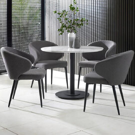 Layton White Marble Effect Round Dining Table With 4 Mars Dark Grey Chairs