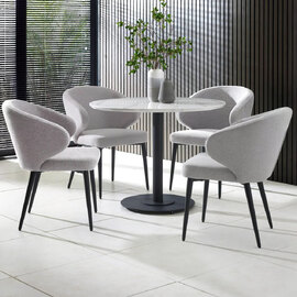 Layton White Marble Effect Round Dining Table With 4 Mars Light Grey Chairs