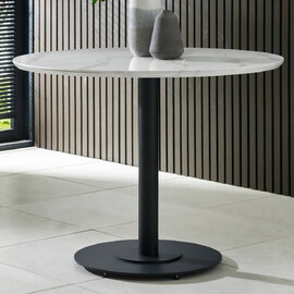 Layton 100cm White Marble Effect Round Dining Table With Metal Base