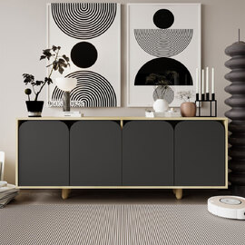 Lazio Wooden Sideboard with 4 Doors in Sapphire Oak and Anthracite