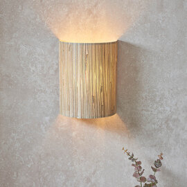 Leander Natural Seagrass Drum Shade Wall Light In Matt Black