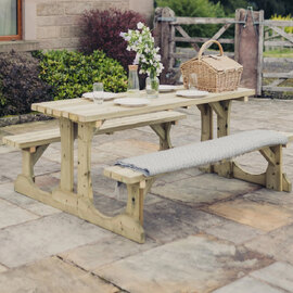 Ledyard Large Wooden Picnic Dining Set In Natural