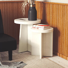 Leeds Round Wooden Set Of 2 Side Tables in Beige White