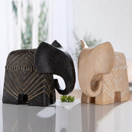 Leipzig Synthetic Resin Set Of 2 Elephant Sculpture In Beige And Black