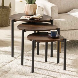 Lelvra Wooden Nest of 3 Side Tables in Walnut