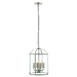 Laughlin 4 Lights Clear Glass Pendant Light In Satin Nickel