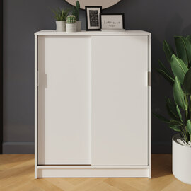Lenox Wooden Shoe Storage Cabinet With 2 Sliding Doors In White