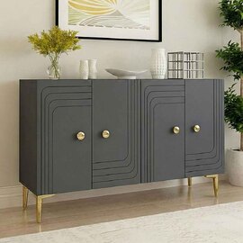 Lessi Wooden Sideboard with 4 Doors in Anthracite and Gold