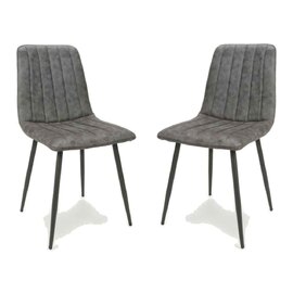 Leuven Fabric Dining Chairs In Pair In Microfibre Grey