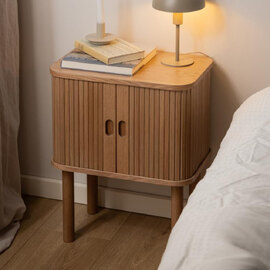 Lewiston Wooden Bedside Cabinet With 2 Sliding Doors In Oak