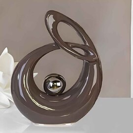 Life Small Sculpture In Grey Ceramic With Silver Ball