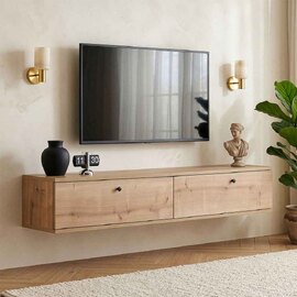 Ligne 140cm Wooden Wall Mounted TV Stand with 2 Doors in Sapphire Oak