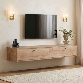 Ligne 160cm Wooden Wall Mounted TV Stand with 2 Doors in Sapphire Oak