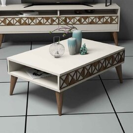 Line Wooden Coffee Table in Cream and Oak