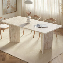 Linzor Rectangular Wooden Dining Table in Travertine Marble Effect
