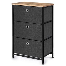 Lionel Wooden Top Chest of 3 Drawers with Black Metal Frame in Grey and Oak