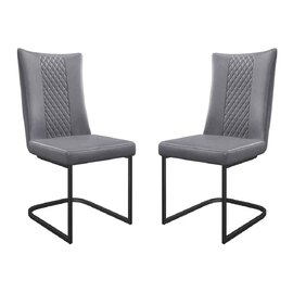 Liora Dark Grey Faux Leather Dining Chairs with Black Legs in Pair