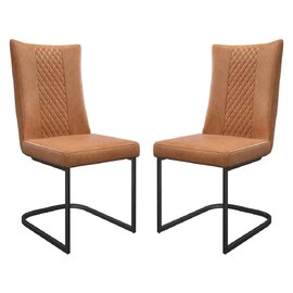 Liora Tan Faux Leather Dining Chairs with Black Legs in Pair