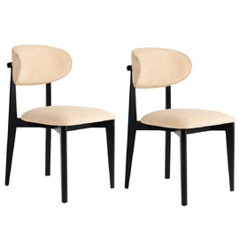 Lioro Beige Fabric Dining Chairs with Black Wooden Frame in Pair