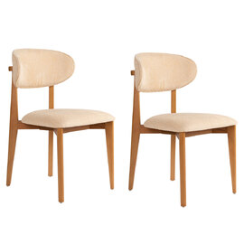 Lioro Beige Fabric Dining Chairs with Dark Oak Wooden Frame in Pair