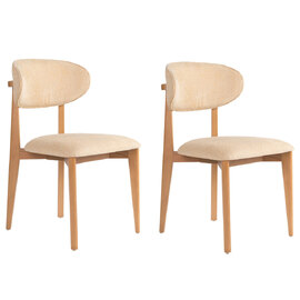 Lioro Beige Fabric Dining Chairs with Light Oak Wooden Frame in Pair