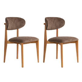 Lioro Brown Fabric Dining Chairs with Dark Oak Wooden Frame in Pair