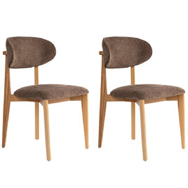 Lioro Brown Fabric Dining Chairs with Light Oak Wooden Frame in Pair