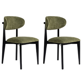 Lioro Green Fabric Dining Chairs with Black Wooden Frame in Pair