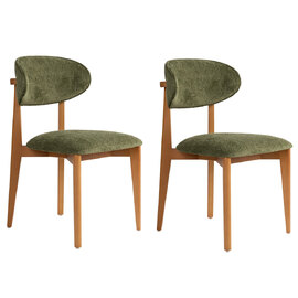Lioro Green Fabric Dining Chairs with Dark Oak Wooden Frame in Pair