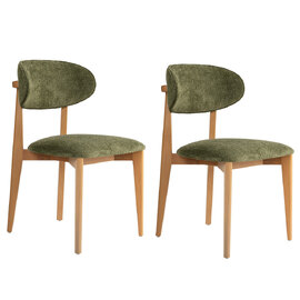 Lioro Green Fabric Dining Chairs with Light Oak Wooden Frame in Pair