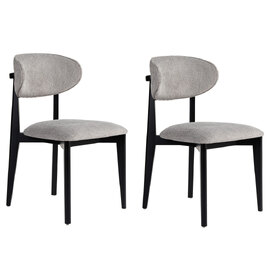 Lioro Grey Fabric Dining Chairs with Black Wooden Frame in Pair
