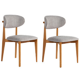 Lioro Grey Fabric Dining Chairs with Dark Oak Wooden Frame in Pair