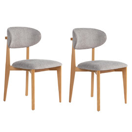 Lioro Grey Fabric Dining Chairs with Light Oak Wooden Frame in Pair