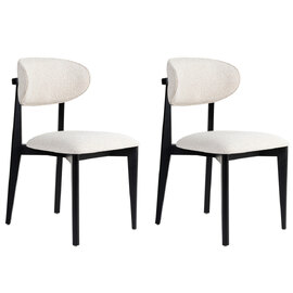 Lioro White Fabric Dining Chairs with Black Wooden Frame in Pair