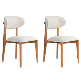 Lioro White Fabric Dining Chairs with Dark Oak Wooden Frame in Pair