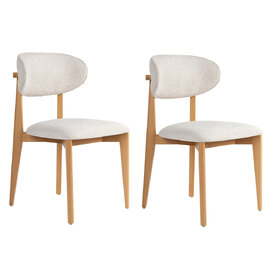 Lioro White Fabric Dining Chairs with Light Oak Wooden Frame in Pair