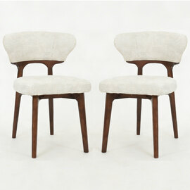 Lireon Cream Fabric Dining Chairs with Walnut Frame in Pair