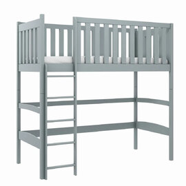 Lititz Wooden Bunk Bed With Foam Mattress And Ladder In Grey