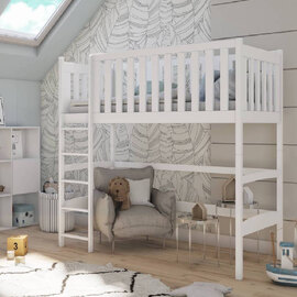 Lititz Wooden Bunk Bed With Foam Mattress And Ladder In White