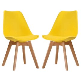 Livre Plastic Dining Chairs With Wooden Legs In Pair - Yellow